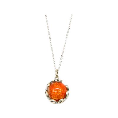 Amrita Court Aroma Necklace White Gold Planet Solstice Sunburst (Bright Red) + Purify Essential Oil 10ml Pk